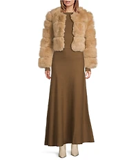 Line and Dot Liana Crewneck Long Sleeve Cropped Faux Fur Jacket