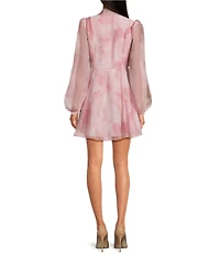 Line and Dot Mael Floral Print Long Sleeve Integrated Scarf Mini Dress