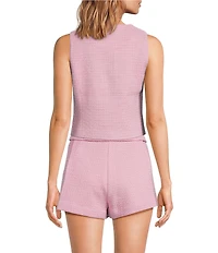 Line and Dot Marlowe Round Neck Sleeveless Button Front Coordinating Tweed Top