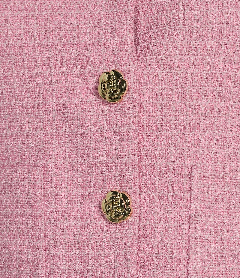 Line and Dot Marlowe Round Neck Sleeveless Button Front Coordinating Tweed Top