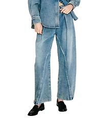 Line and Dot Mottle Wide Leg Denim Jeans