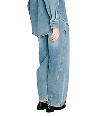 Line and Dot Mottle Wide Leg Denim Jeans
