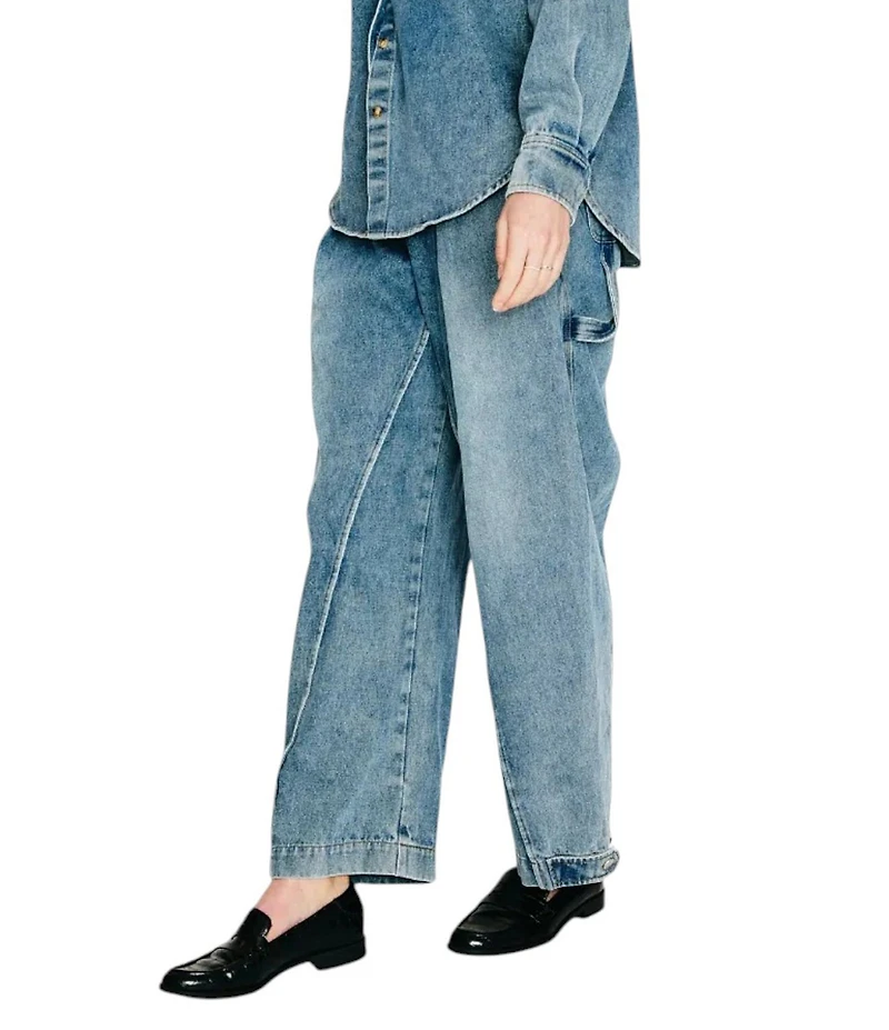 Line and Dot Mottle Wide Leg Denim Jeans