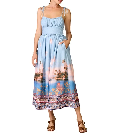 Line and Dot Pernille Landscape Printed Scoop Neck Sleeveless Maxi Dress