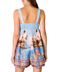 Line and Dot Pernille Landscape Printed Square Neck Sleeveless Romper