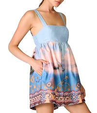 Line and Dot Pernille Landscape Printed Square Neck Sleeveless Romper