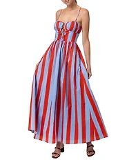 Line and Dot Primo Stripe Print Sweetheart Neck Sleeveless A-Line Poplin Maxi Dress