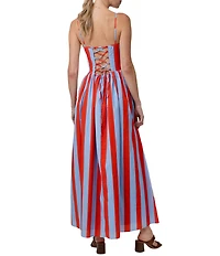 Line and Dot Primo Stripe Print Sweetheart Neck Sleeveless A-Line Poplin Maxi Dress