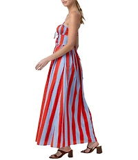 Line and Dot Primo Stripe Print Sweetheart Neck Sleeveless A-Line Poplin Maxi Dress