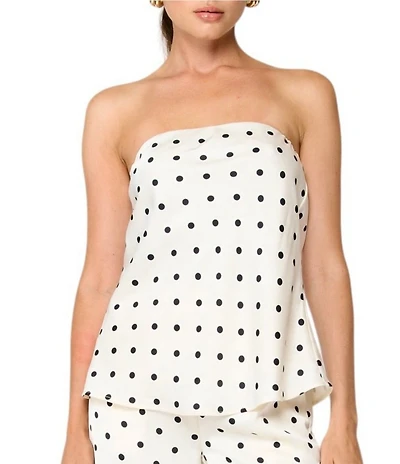 Line And Dot Ravyn Polka Dot Strapless Coordinating Satin Tube Top