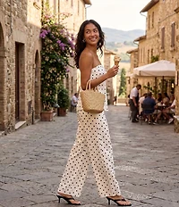 Line And Dot Ravyn Polka Dot Wide Leg Coordinating Satin Pants