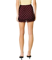Line and Dot Raye Polka Dot Lace Trim Satin Mini Skirt