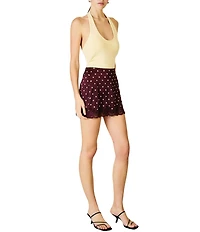 Line and Dot Raye Polka Dot Lace Trim Satin Mini Skirt