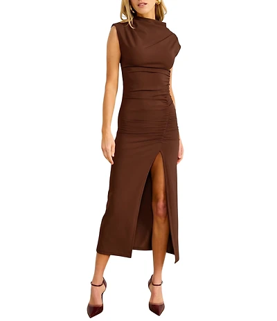 Line and Dot Robin Mock Neck Sleeveless Fitted Midi Dress