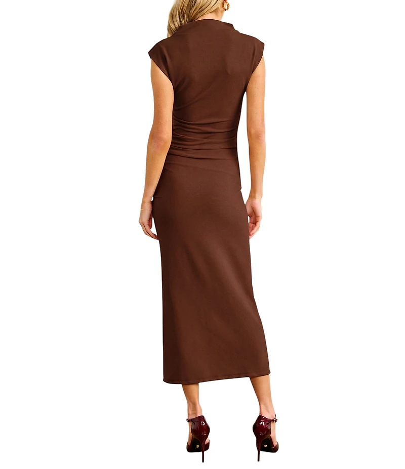 Line and Dot Robin Mock Neck Sleeveless Fitted Midi Dress