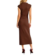 Line and Dot Robin Mock Neck Sleeveless Fitted Midi Dress