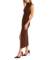 Line and Dot Robin Mock Neck Sleeveless Fitted Midi Dress