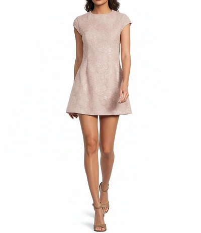 Line and Dot Rosamina Round Neckline Cap Sleeve Sequin Embellished Lace Mini Dress