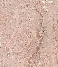 Line and Dot Rosamina Round Neckline Cap Sleeve Sequin Embellished Lace Mini Dress