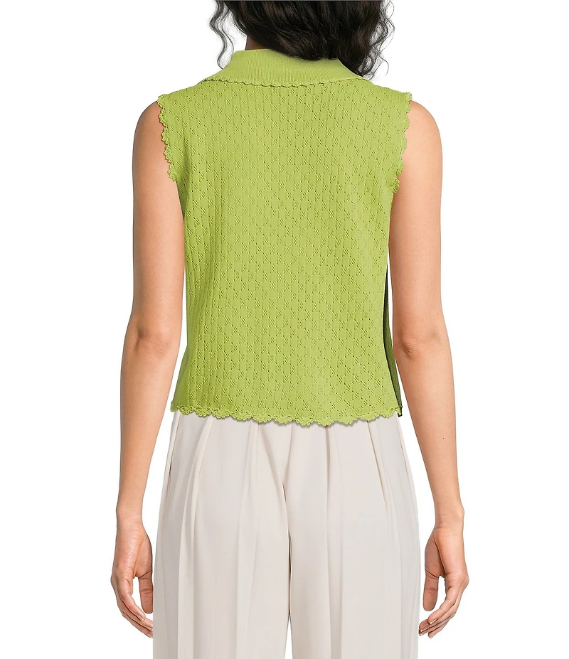 Line and Dot Shelma Pointelle Sweater Knit Spread Collar Sleeveless Top
