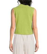 Line and Dot Shelma Pointelle Sweater Knit Spread Collar Sleeveless Top