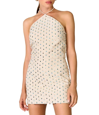 Line and Dot Sunstone Embellished Halter Neck Sleeveless Coordinating Top