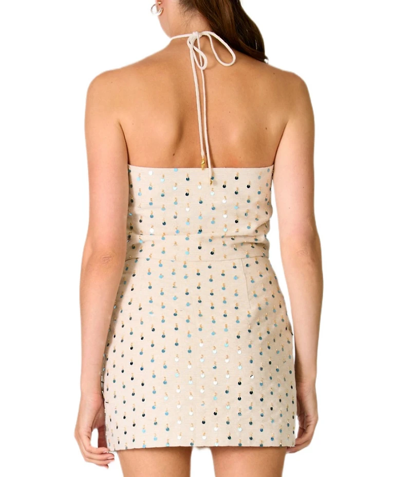 Line and Dot Sunstone Embellished Halter Neck Sleeveless Coordinating Top