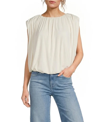 Line and Dot Vireo Boatneck Sleeveless Draped Bubble Hem Top