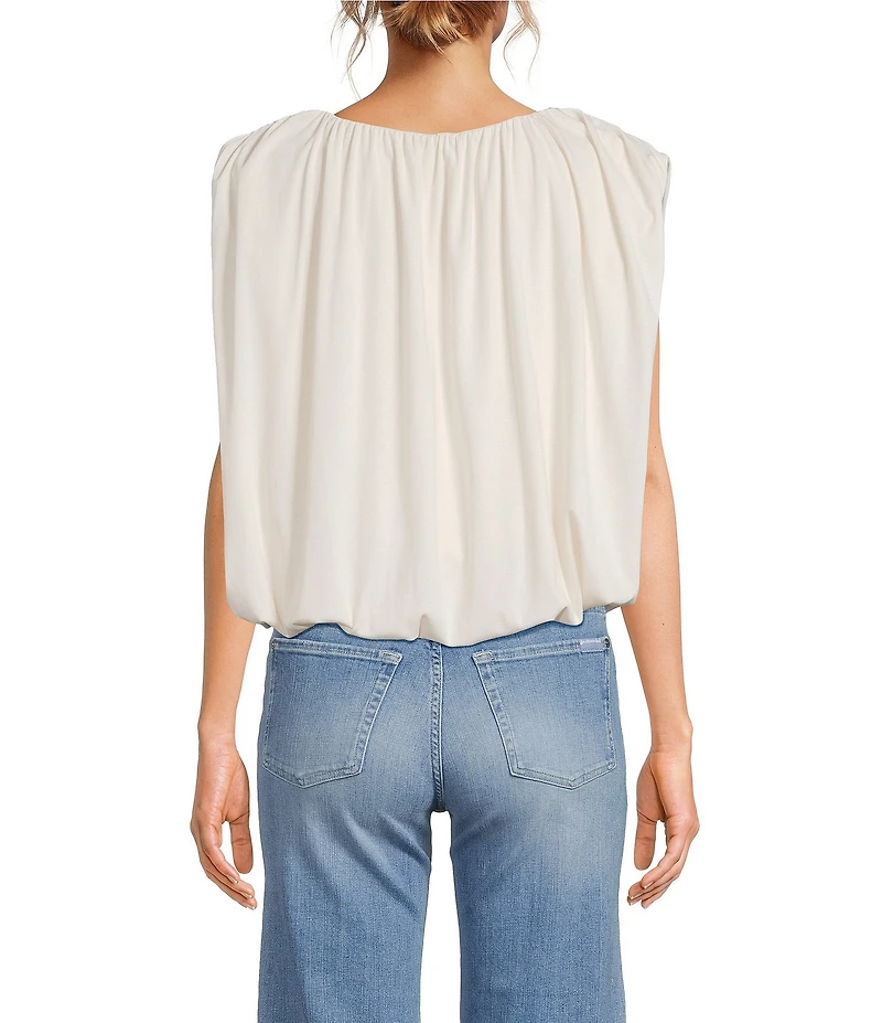 Line and Dot Vireo Boatneck Sleeveless Draped Bubble Hem Top