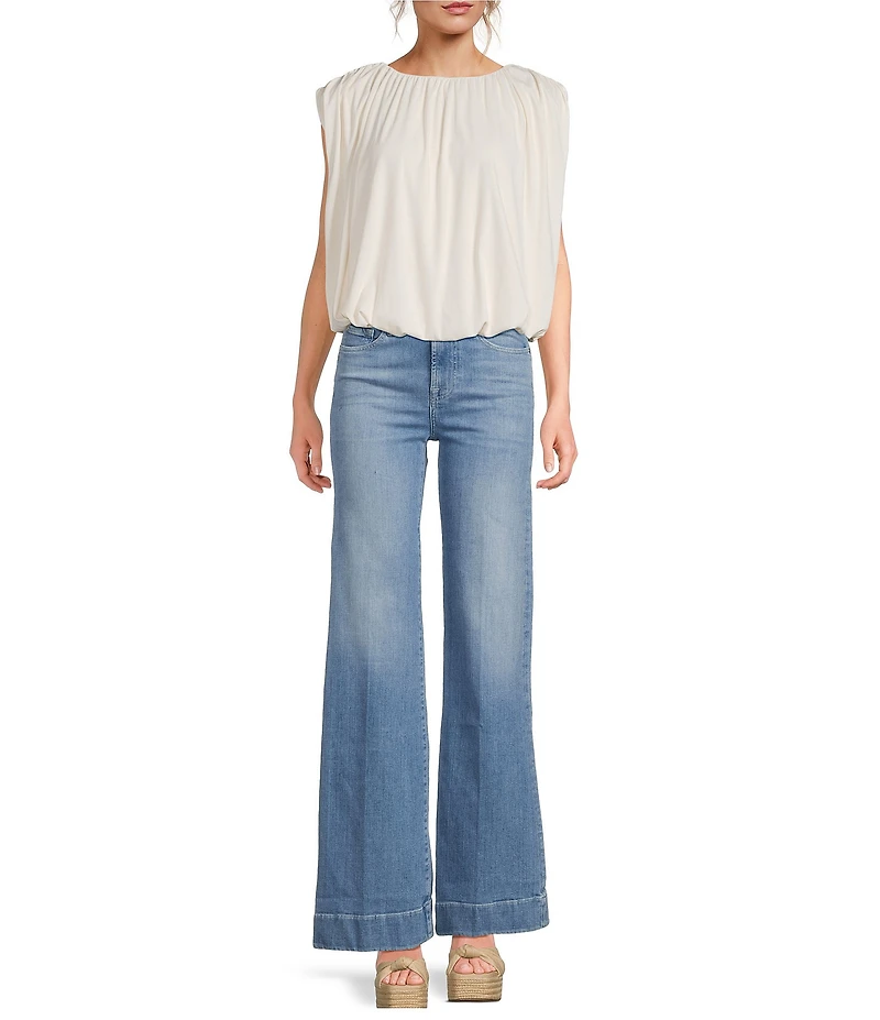 Line and Dot Vireo Boatneck Sleeveless Draped Bubble Hem Top