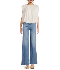 Line and Dot Vireo Boatneck Sleeveless Draped Bubble Hem Top