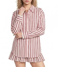 Line and Dot Vivee Stripe Print Point Collar Long Sleeve Button Front Coordinating Poplin Top