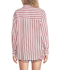 Line and Dot Vivee Stripe Print Point Collar Long Sleeve Button Front Coordinating Poplin Top