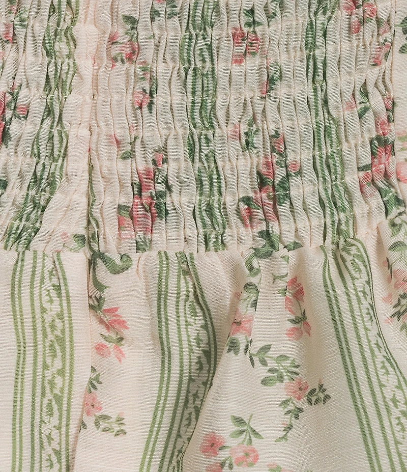 Line and Dot Whitney Floral Print Sweetheart Neckline Short Sleeve Front Tie Peplum Top