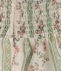 Line and Dot Whitney Floral Print Sweetheart Neckline Short Sleeve Front Tie Peplum Top