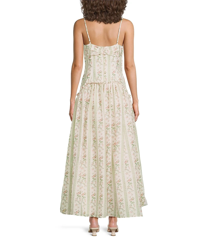 Line and Dot Whitney Floral Print Sweetheart Neckline Sleeveless Drop Waist Maxi Dress