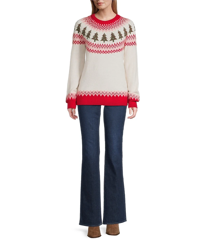 Lisa International Crew Neck Long Sleeve Christmas Fair Isle Sweater