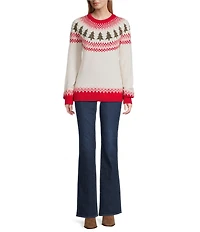 Lisa International Crew Neck Long Sleeve Christmas Fair Isle Sweater