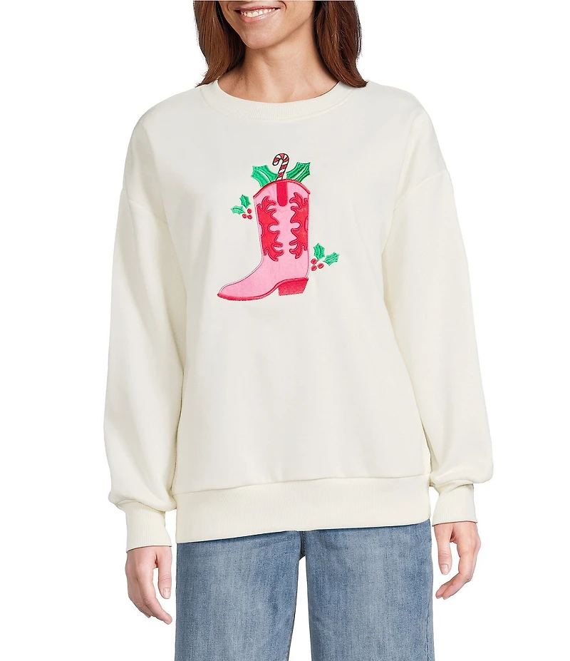 Lisa International Crew Neck Long Sleeve Cow Girl Boot Christmas Sweatshirt