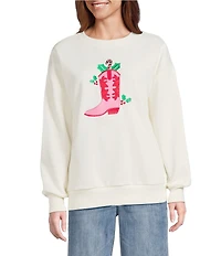 Lisa International Crew Neck Long Sleeve Cow Girl Boot Christmas Sweatshirt