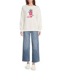 Lisa International Crew Neck Long Sleeve Cow Girl Boot Christmas Sweatshirt