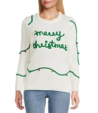 Lisa International Crew Neck Long Sleeve Embriordered Merry Christmas Sweater
