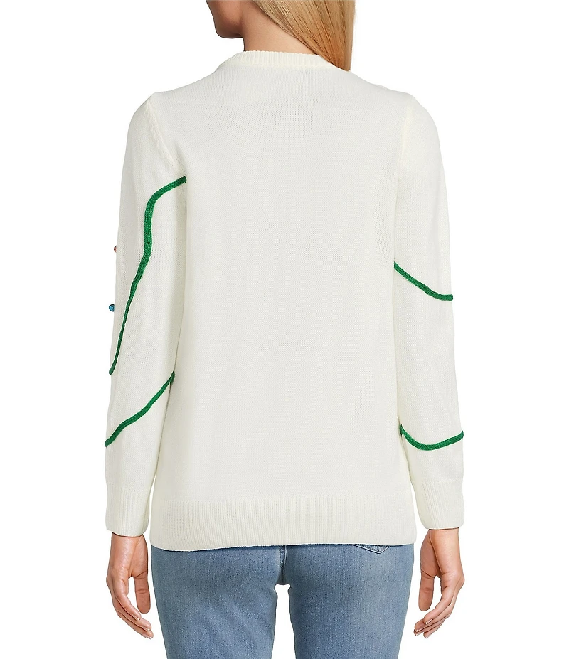 Lisa International Crew Neck Long Sleeve Embriordered Merry Christmas Sweater