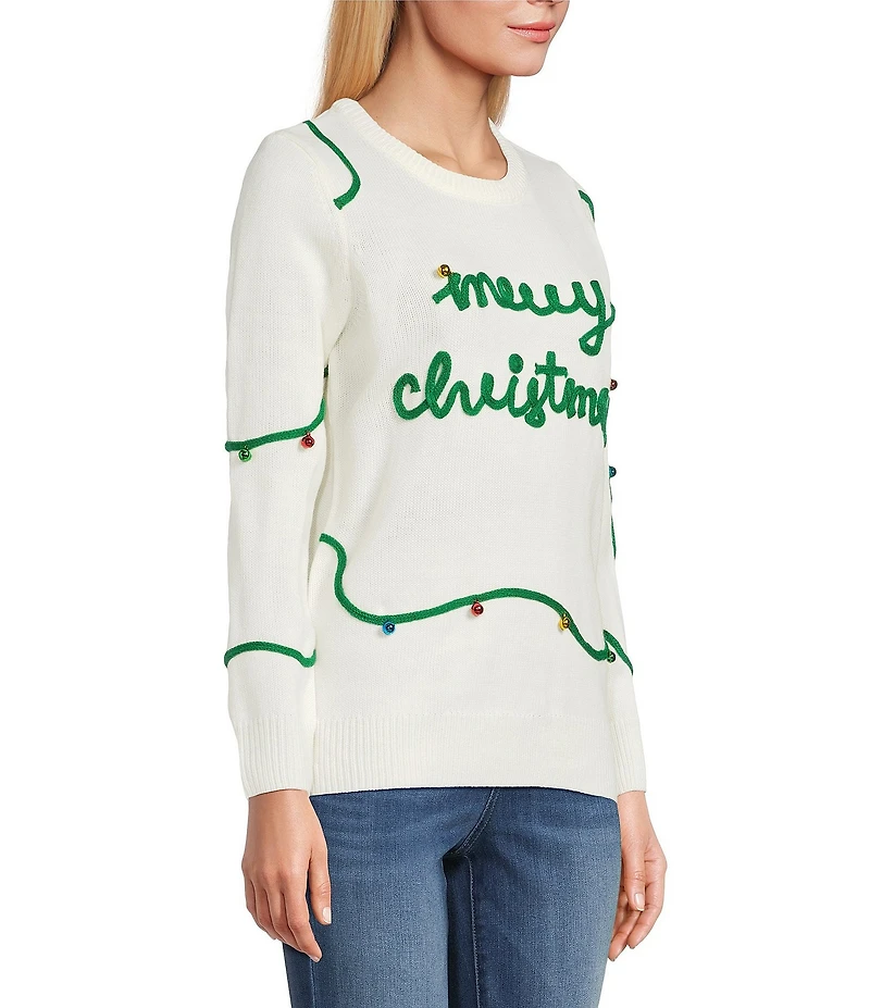 Lisa International Crew Neck Long Sleeve Embriordered Merry Christmas Sweater