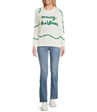 Lisa International Crew Neck Long Sleeve Embriordered Merry Christmas Sweater