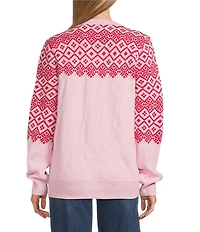Lisa International Crew Neck Long Sleeve Holly Jolly Christmas Sweater