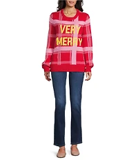 Lisa International Crew Neck Long Sleeve Very Merry Embellished Christmas Sweater