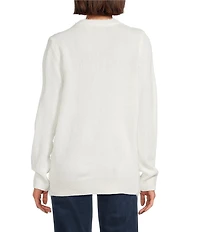 Lisa International Furry Yarn Sequined Reindeer Crew Neck Long Sleeve Christmas Sweater