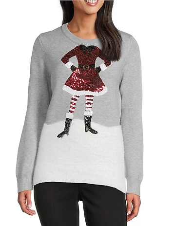 Lisa International Petite Size Sequin Embroidered Christmas Sweater