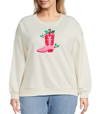 Lisa International Plus Size Crew Neck Long Sleeve Cow Girl Boot Christmas Sweatshirt